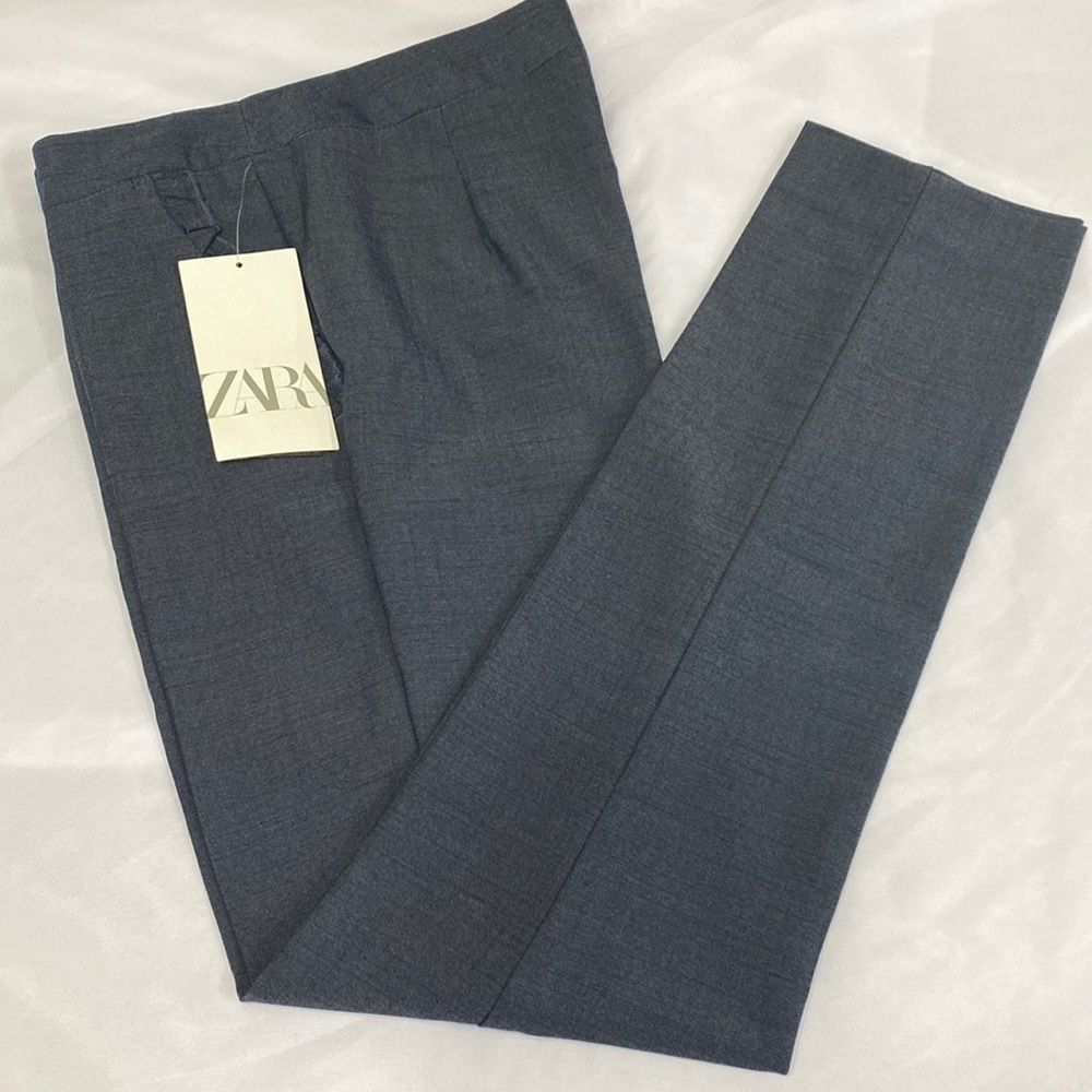 Zara Trousers Casual Women Pants XS Lightweight Straight Leg Blue Ruffle Pockets
